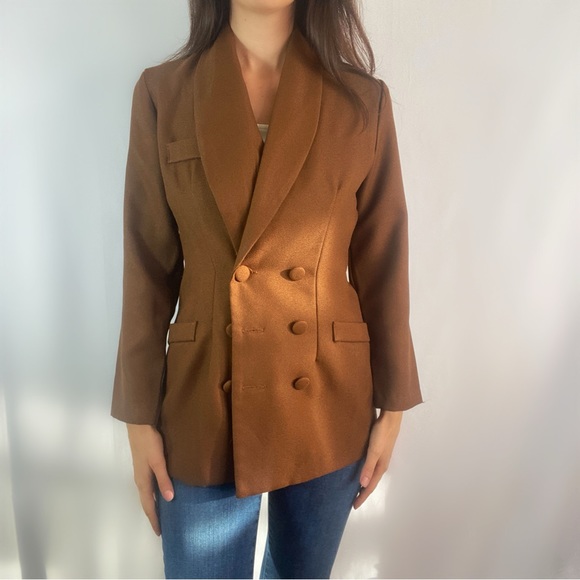 Vintage 80s brown button up blazer jacket coat Jennifer James - Picture 3 of 6